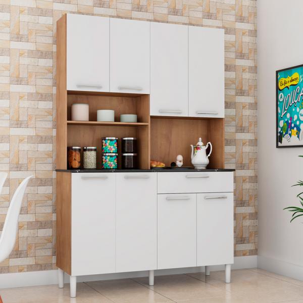 Kit Cozinha Tannat Prime 8 portas Castanho Branco