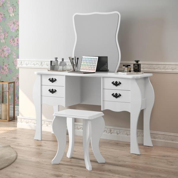 Penteadeira Duda Branca com Espelho e 4 gavetas
