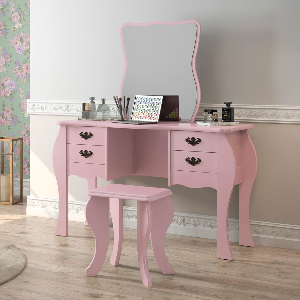 Zoom Penteadeira Duda Rosa com Espelho e 4 gavetas