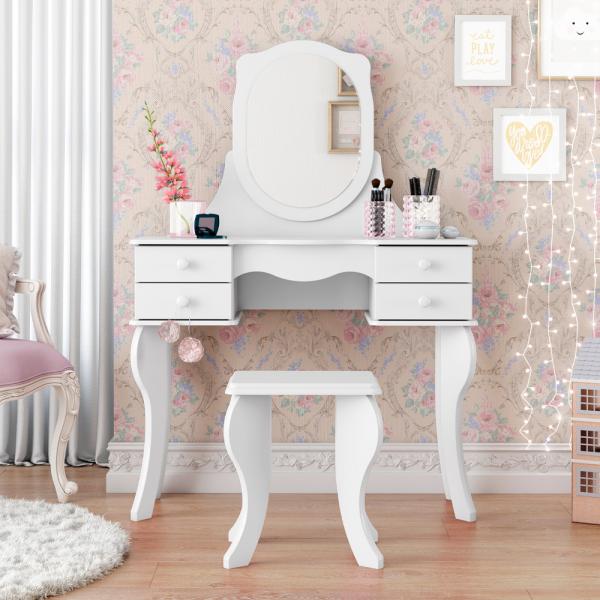 Penteadeira Princesa Branca com Espelho e 4 gavetas