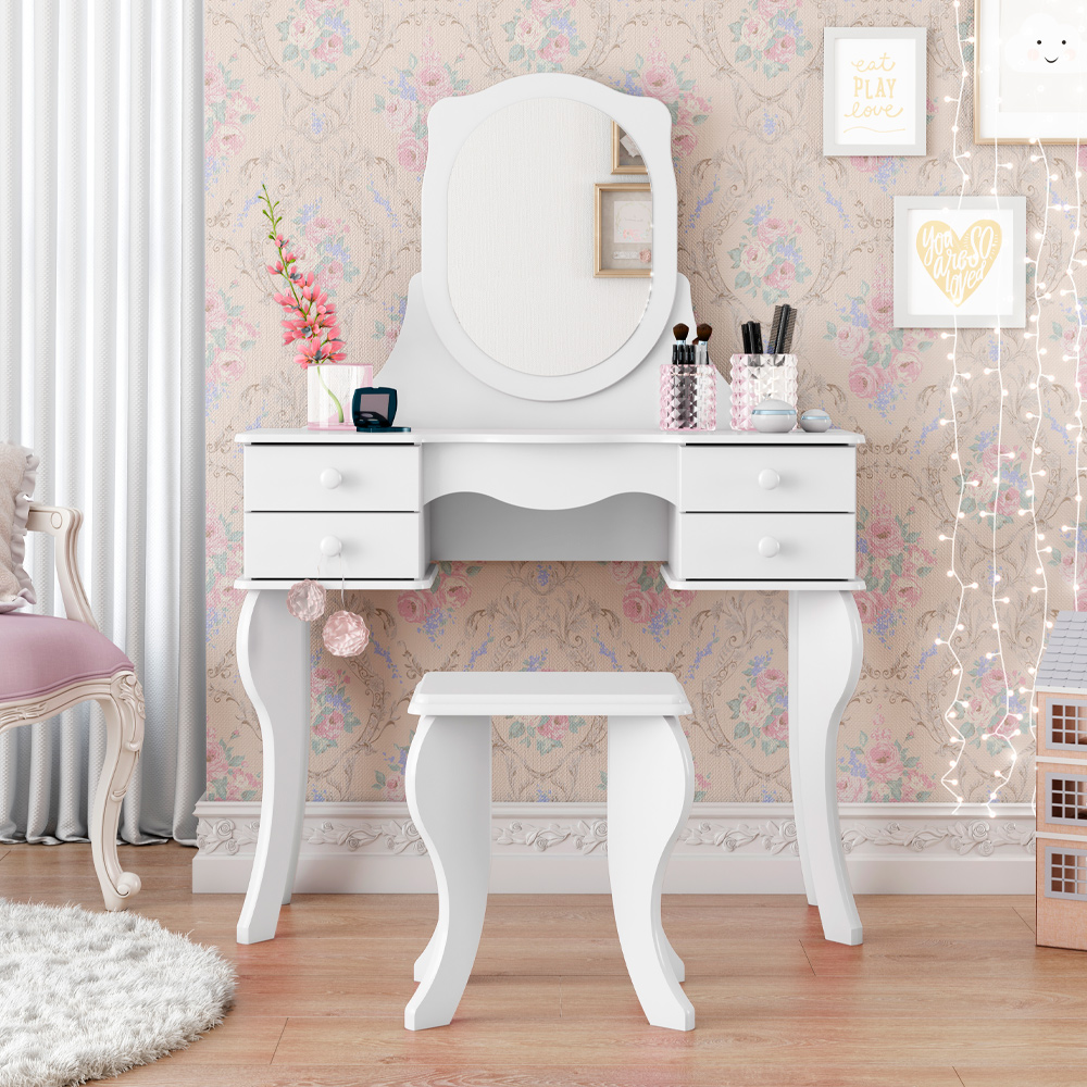 Zoom Penteadeira Princesa Branca com Espelho e 4 gavetas