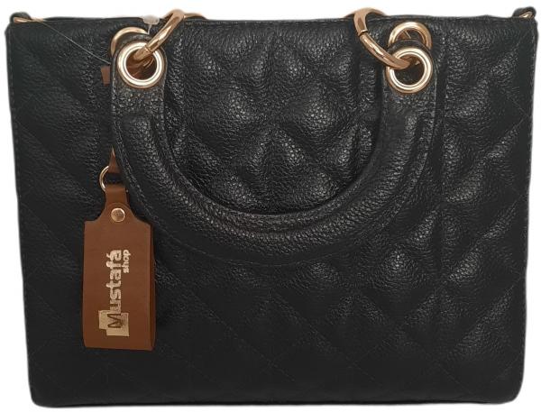 Bolsa De Couro Média De Mão E Transversal Preta Luxo