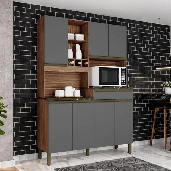 Kit Cozinha 100% MDF 7 Portas 1 Gaveta Puxador Perfil Verdot Ronipa Cozinhas Sevilha/Chumb