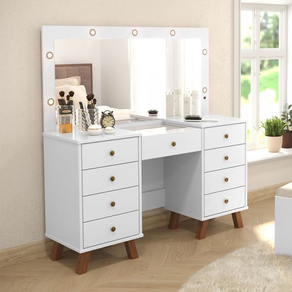 Penteadeira Camarim Eloá Branca com Espelho e 9 gavetas