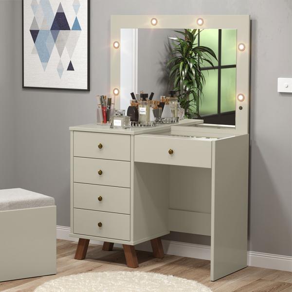 Penteadeira Camarim Mel Off com Espelho e 5 gavetas
