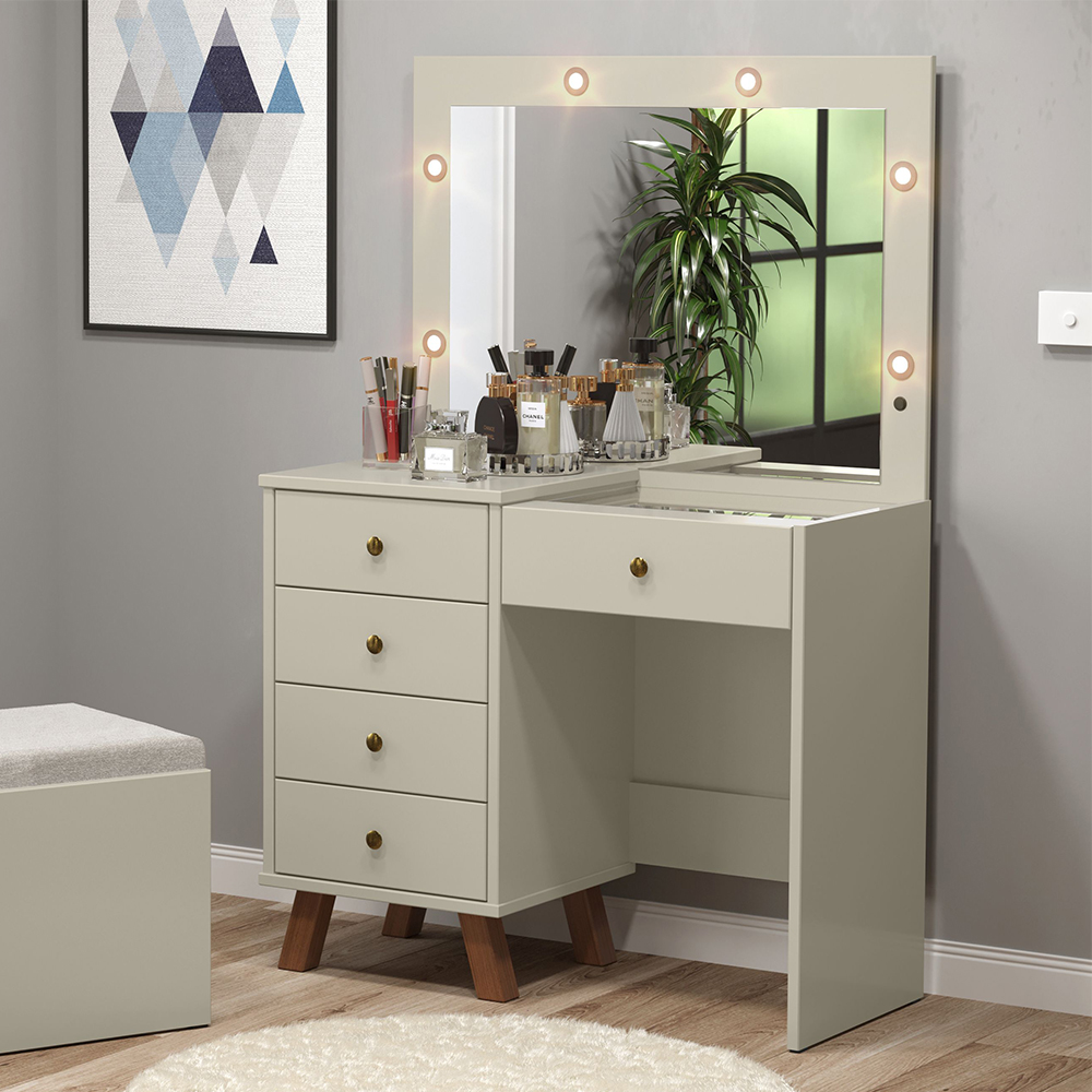 Zoom Penteadeira Camarim Mel Off com Espelho e 5 gavetas